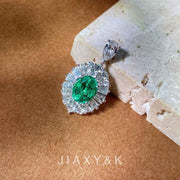 Natural Columbia Emerald Diamond Necklace D0.872ct d0.98ct. 18K